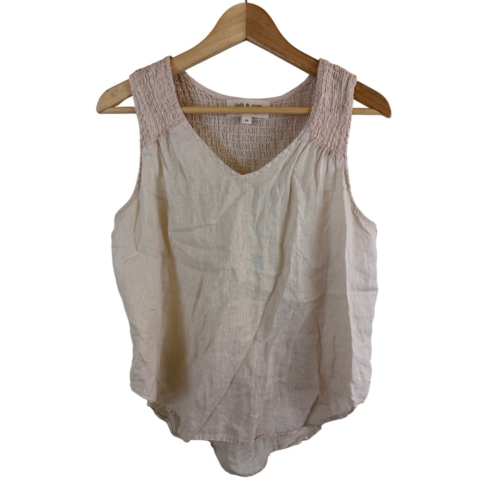 Cloth & Stone Beige Smocked Linen Tank Top Womens Medium Beige